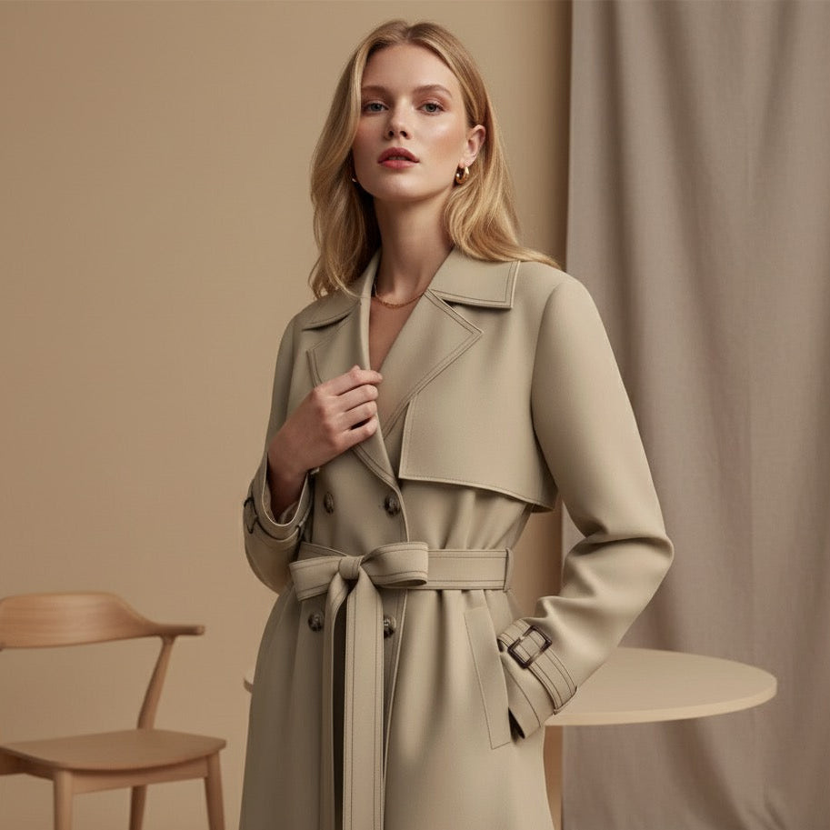 מעיל טרנץ ארוך דגם אוליביה