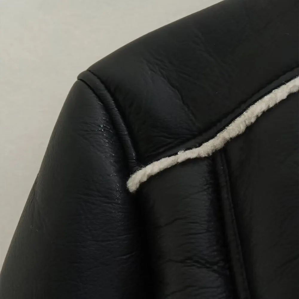 מעיל עור עם פרווה קצר דגם איליין